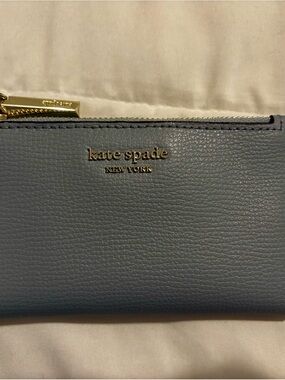 Kate Spade Pebbled Leather Zip Wallet — Slate Blue with Gold Hardware